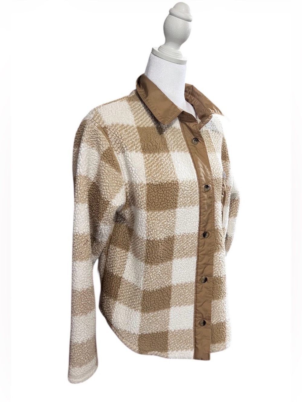 Columbia Beige & Cream Plaid Sherpa Jacket